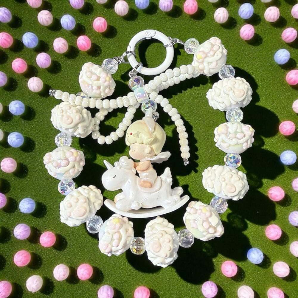 Dimoo Hand Painted Beaded Character Phone Chain+ FREE GIFT - Picture 2 of 2